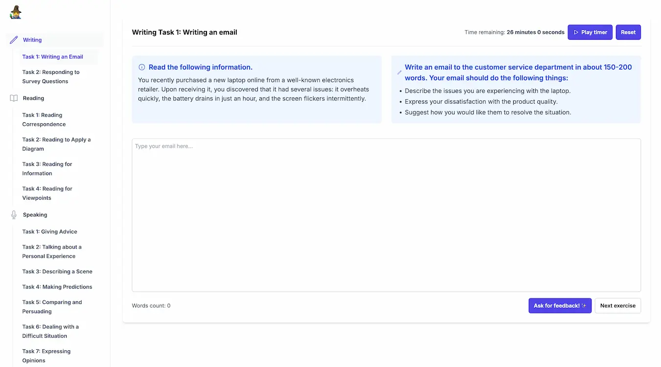 Screenshot of CELPIP Wizard project